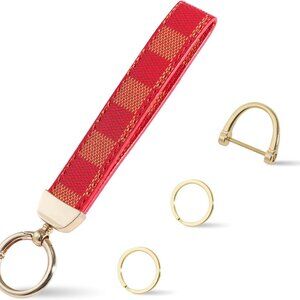 Leather Wristlet Keychain, Car Key Chain Holder with 2 Key Ring & Anti-Lost D Ri